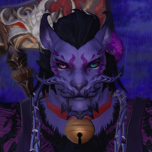 An image of Kirune Ronso at night, lit by a nearby lantern, holding an astrolabe and gazing to the camera.